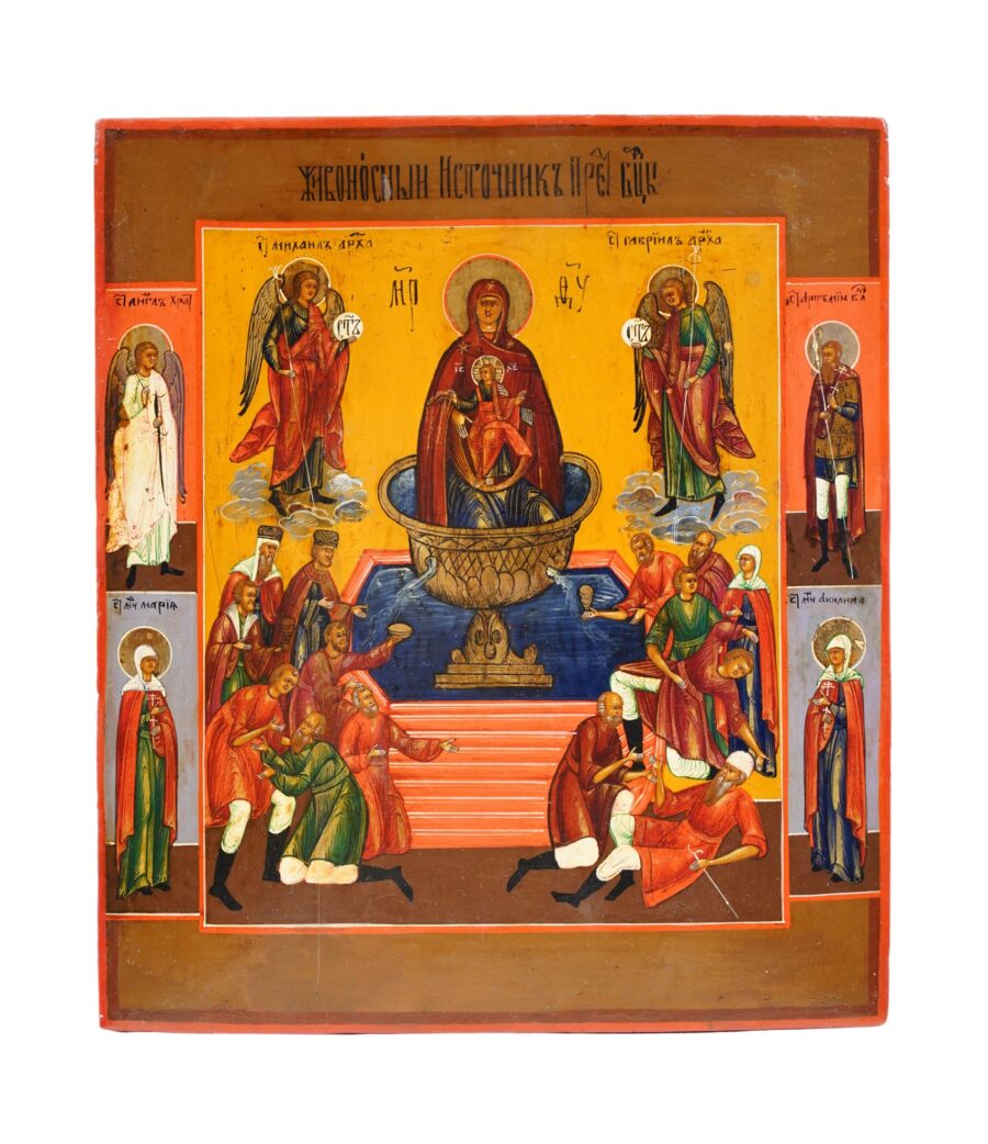 Icona della Madre di Dio fonte di vita, metà XIX secolo, dalla regione di Vladimir, raffigurante Maria in una posa di intercessione, disponibile su Arte Network Icone.