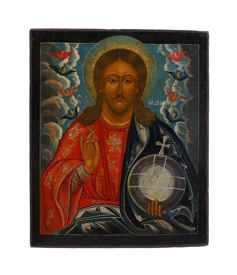 Icona ortodossa di Cristo Pantocrator del XVIII secolo da Uglich, espressa con maestria artistica e profonda spiritualità, disponibile su ArteNetworkIcone.