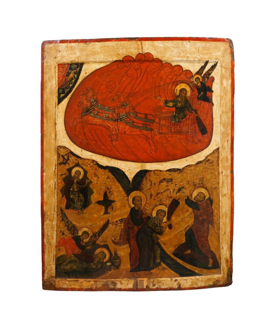 Icona religiosa di Sant'Elia, originaria della Russia del Nord, seconda metà del XVII secolo, dettagliata e preservata, disponibile su ArteNetworkIcone.it.